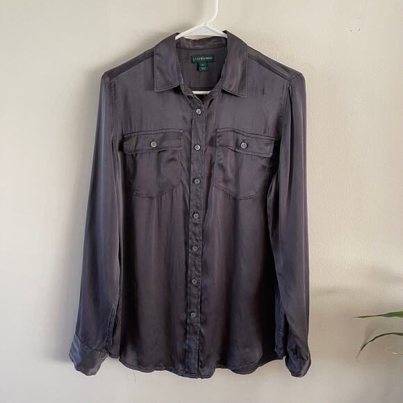J. Crew Tops - J. Crew Always Button-Up Womens 4 Tall Dark Gray Silk Casual Minimalist Classic
